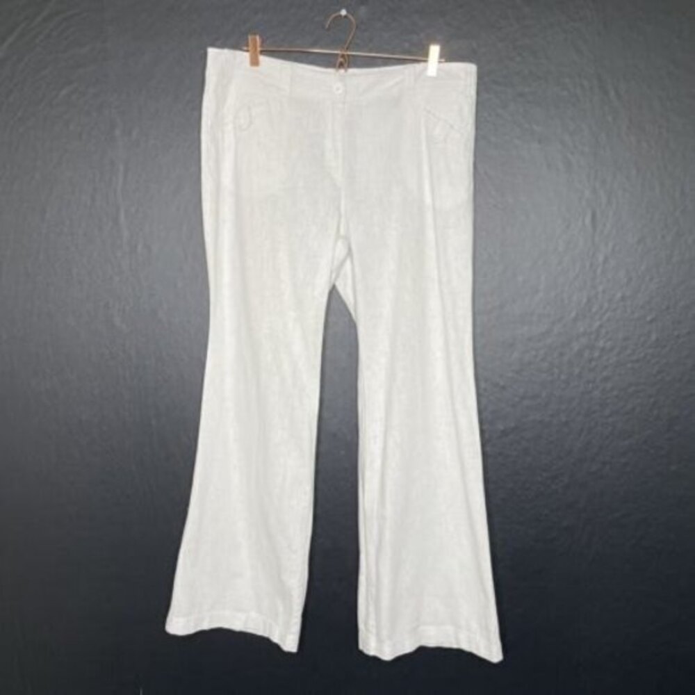 New York & company White linen cotton blend straight leg pants Womens size 16